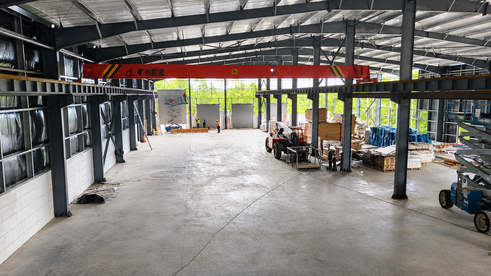 Modular units lined up across the 30,000 sqft MassDwell facility